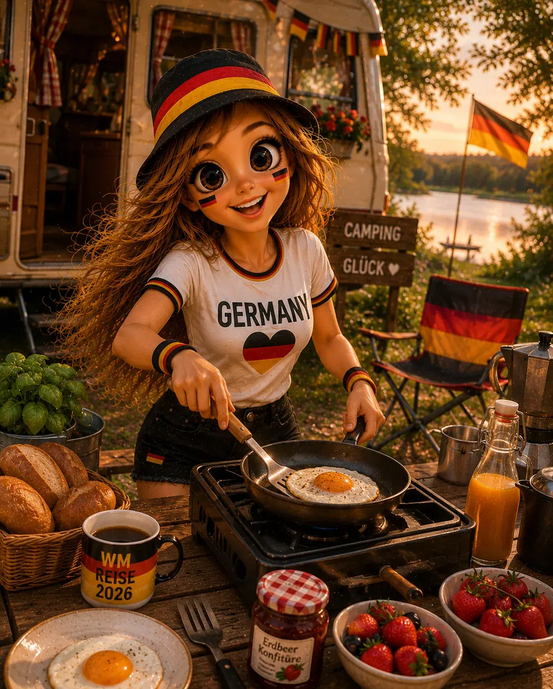 Bea am Lagerfeuer am See