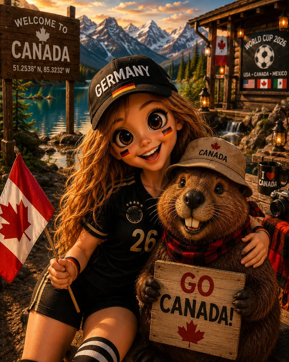 Bea mit einem Biber in Kanada