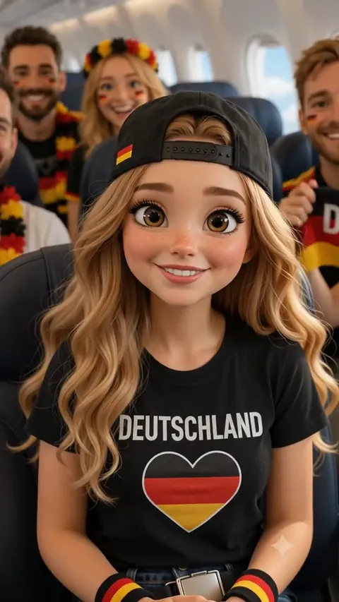 Bea im Flugzeug unterwegs zur WM